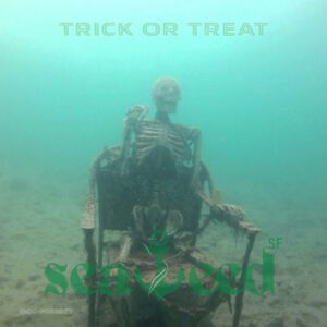 Underwater skeleton with Halloween theme